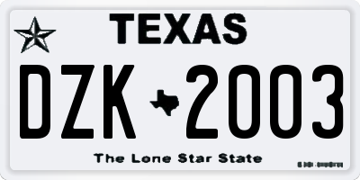 TX license plate DZK2003