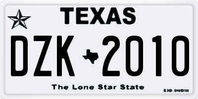 TX license plate DZK2010