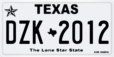 TX license plate DZK2012