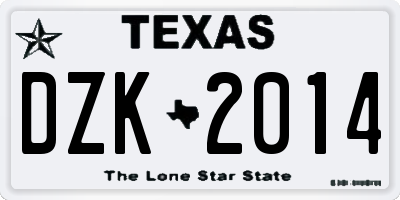 TX license plate DZK2014