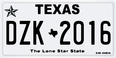 TX license plate DZK2016