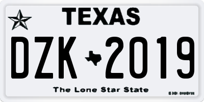 TX license plate DZK2019