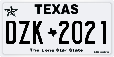 TX license plate DZK2021