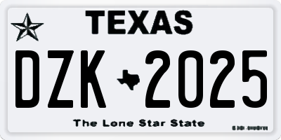 TX license plate DZK2025