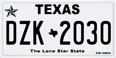 TX license plate DZK2030