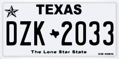 TX license plate DZK2033