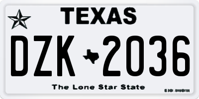 TX license plate DZK2036
