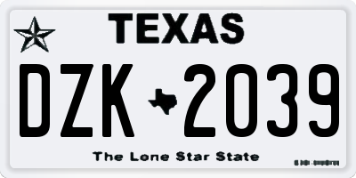 TX license plate DZK2039