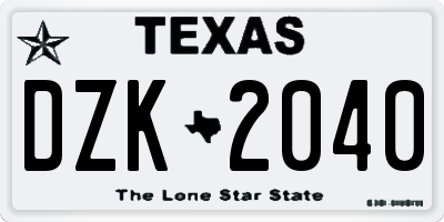 TX license plate DZK2040