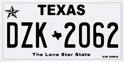 TX license plate DZK2062
