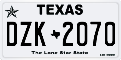 TX license plate DZK2070