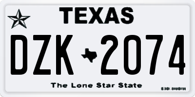 TX license plate DZK2074