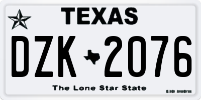 TX license plate DZK2076