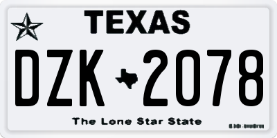 TX license plate DZK2078