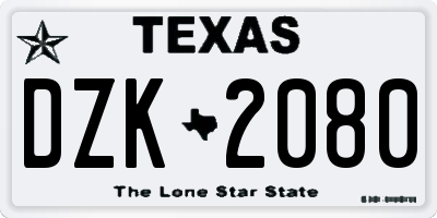 TX license plate DZK2080