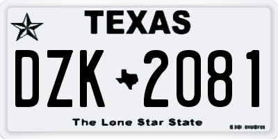 TX license plate DZK2081