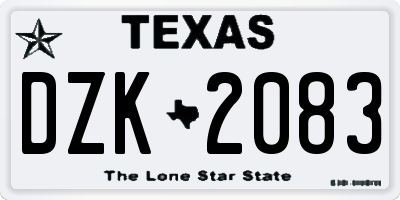 TX license plate DZK2083