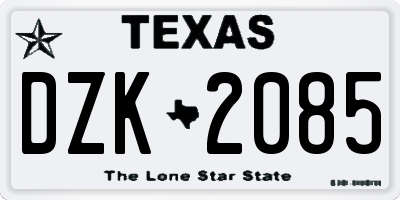 TX license plate DZK2085