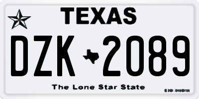 TX license plate DZK2089