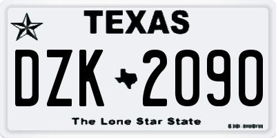 TX license plate DZK2090