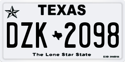 TX license plate DZK2098