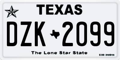 TX license plate DZK2099