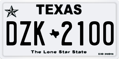 TX license plate DZK2100