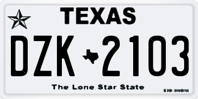 TX license plate DZK2103