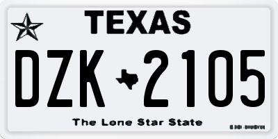 TX license plate DZK2105