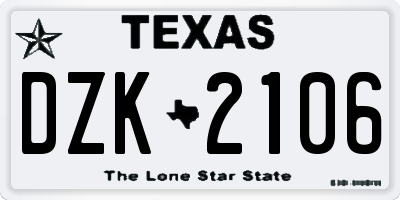 TX license plate DZK2106