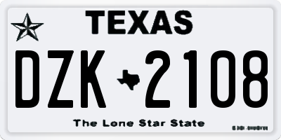 TX license plate DZK2108