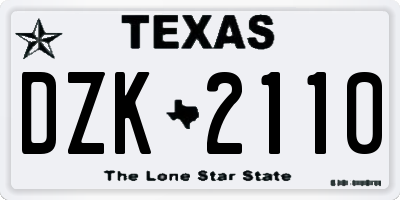 TX license plate DZK2110