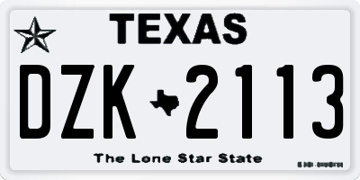 TX license plate DZK2113