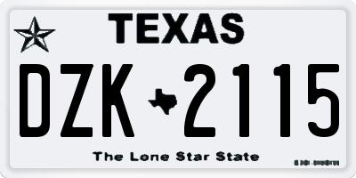 TX license plate DZK2115