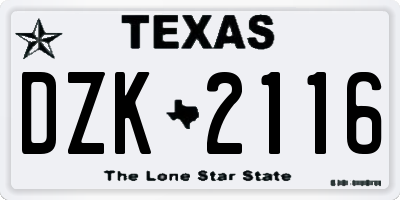 TX license plate DZK2116
