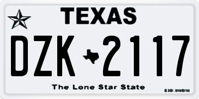TX license plate DZK2117