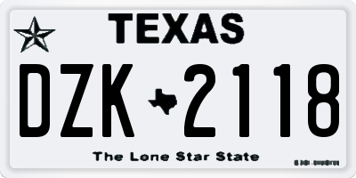 TX license plate DZK2118