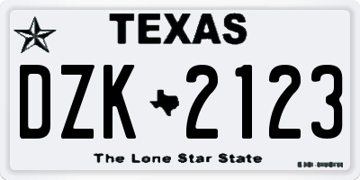 TX license plate DZK2123