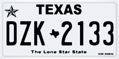 TX license plate DZK2133