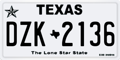 TX license plate DZK2136