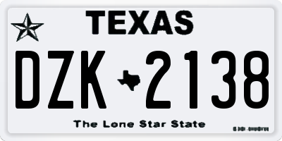 TX license plate DZK2138