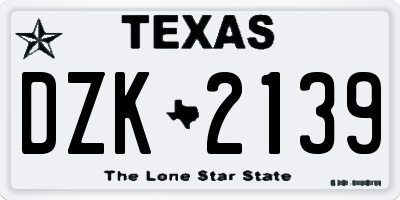 TX license plate DZK2139