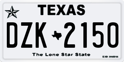 TX license plate DZK2150