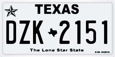 TX license plate DZK2151