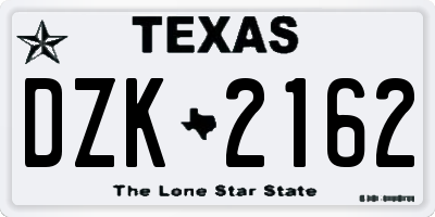 TX license plate DZK2162