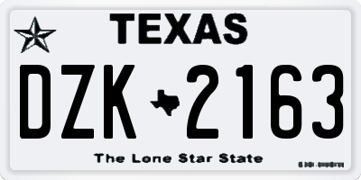 TX license plate DZK2163