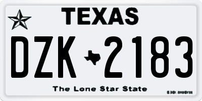 TX license plate DZK2183