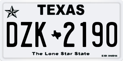TX license plate DZK2190