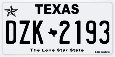 TX license plate DZK2193