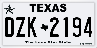 TX license plate DZK2194